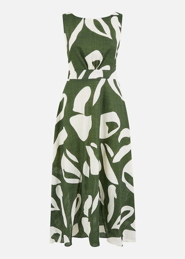 Yumi Green Cotton Abstract Print Maxi Dress With Tie Back