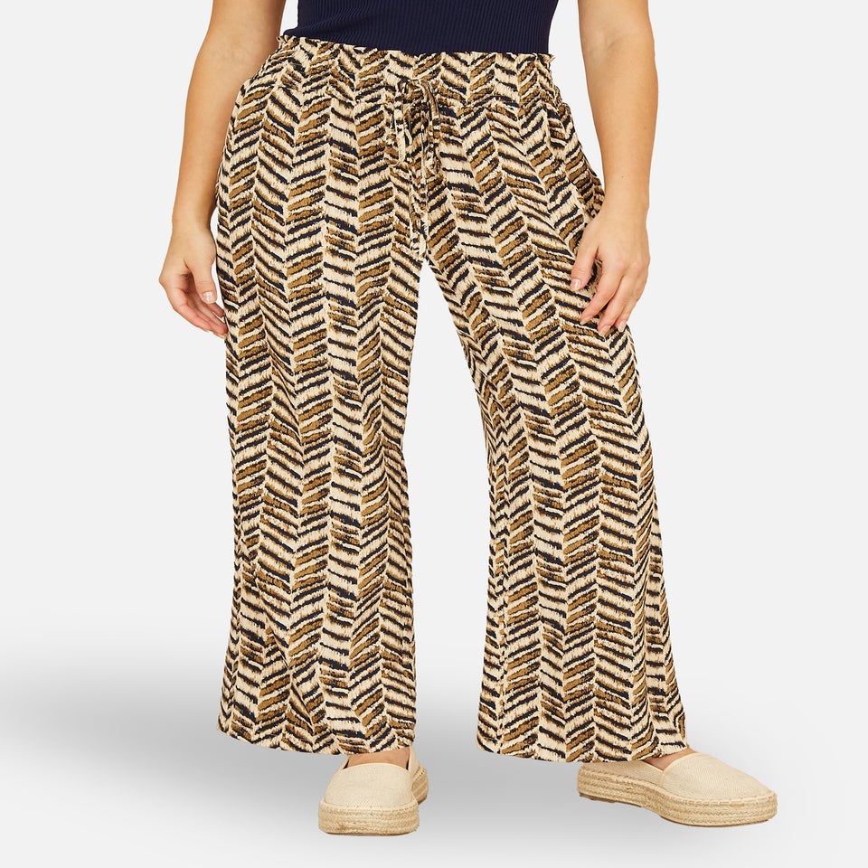 Yumi Brown Animal Print Relaxed Fit Trousers