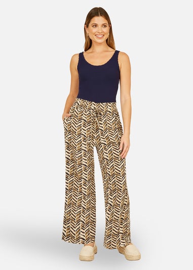 Yumi Brown Animal Print Relaxed Fit Trousers