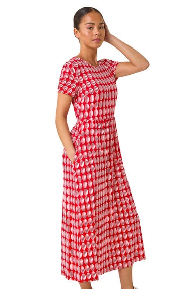 Roman Red Petite Geometric Spot Pocket Midi Dress