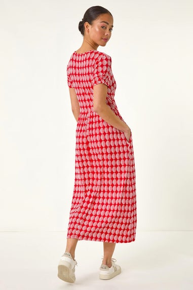 Roman Red Petite Geometric Spot Pocket Midi Dress