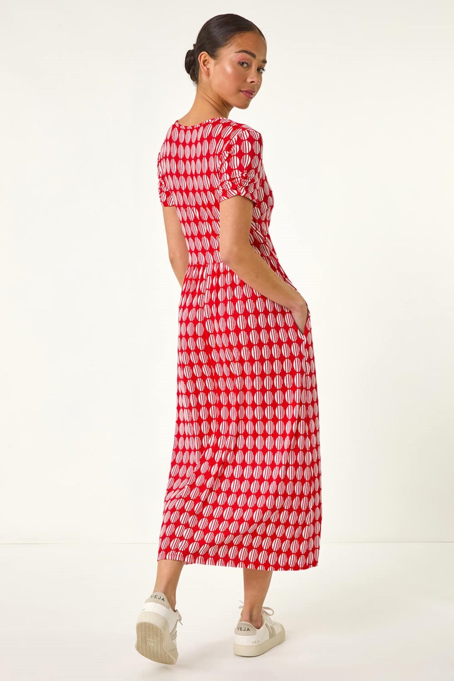 Roman Red Petite Geometric Spot Pocket Midi Dress