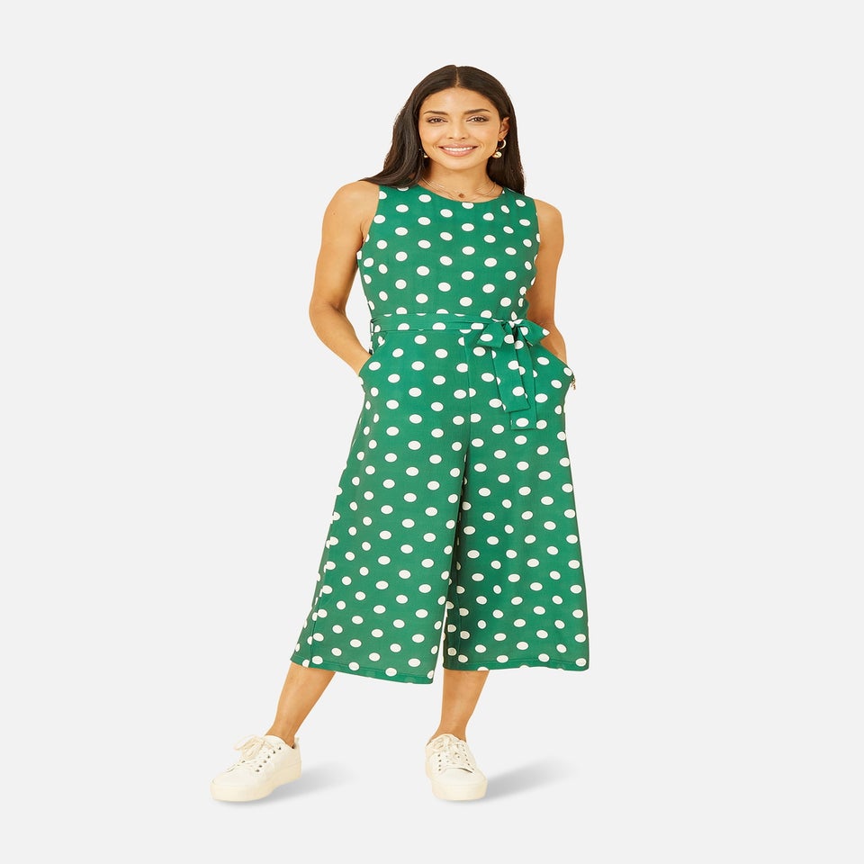 Yumi Green Polka Dot Culotte Jumpsuit