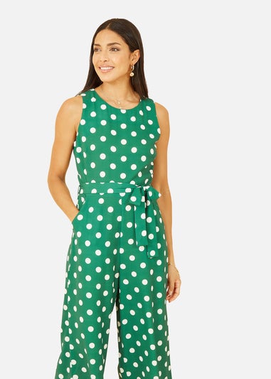 Yumi Green Polka Dot Culotte Jumpsuit