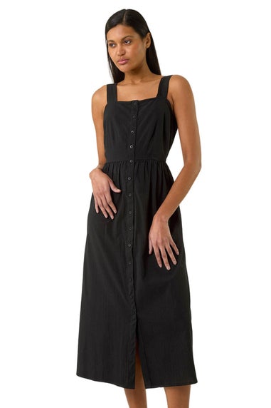 Roman Black Seersucker Button Midi Sundress