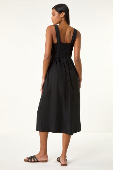 Roman Black Seersucker Button Midi Sundress