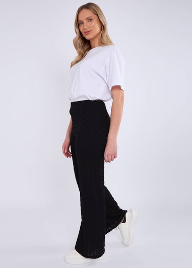 Gini London Black Textured Elasticated Waist Flared Trousers