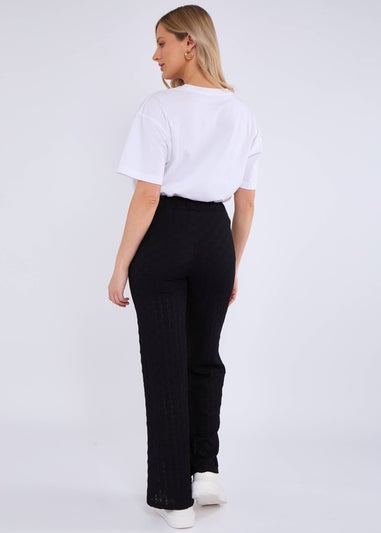 Gini London Black Textured Elasticated Waist Flared Trousers