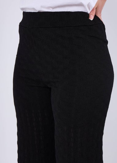 Gini London Black Textured Elasticated Waist Flared Trousers