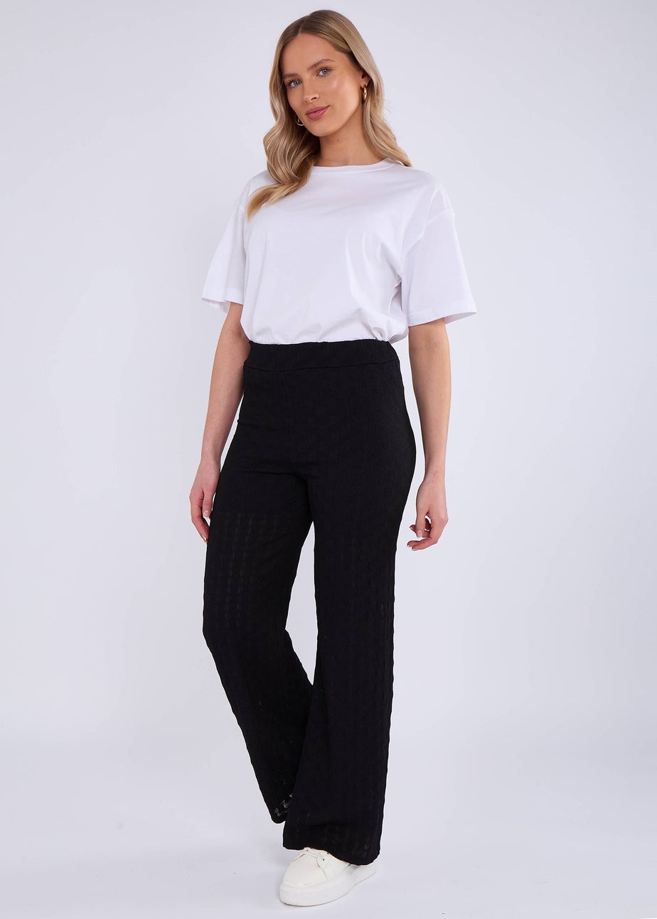Gini London Black Textured Elasticated Waist Flared Trousers