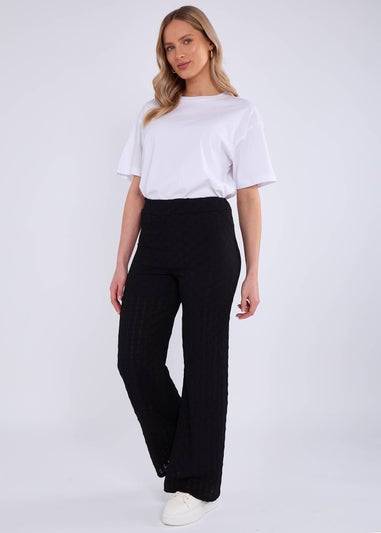 Gini London Black Textured Elasticated Waist Flared Trousers