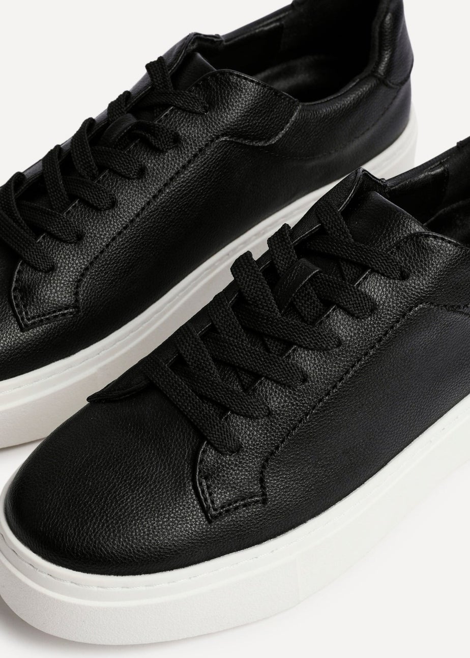 Linzi Jersey Black Faux Leather Lace Up Flatform Trainers