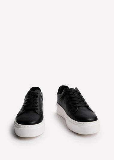 Linzi Jersey Black Faux Leather Lace Up Flatform Trainers