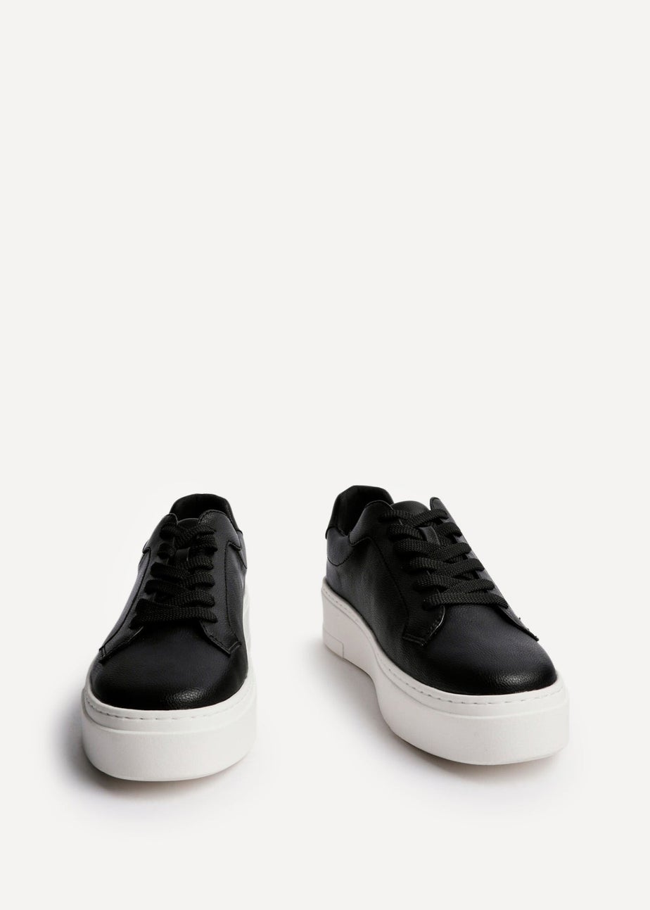 Linzi Jersey Black Faux Leather Lace Up Flatform Trainers