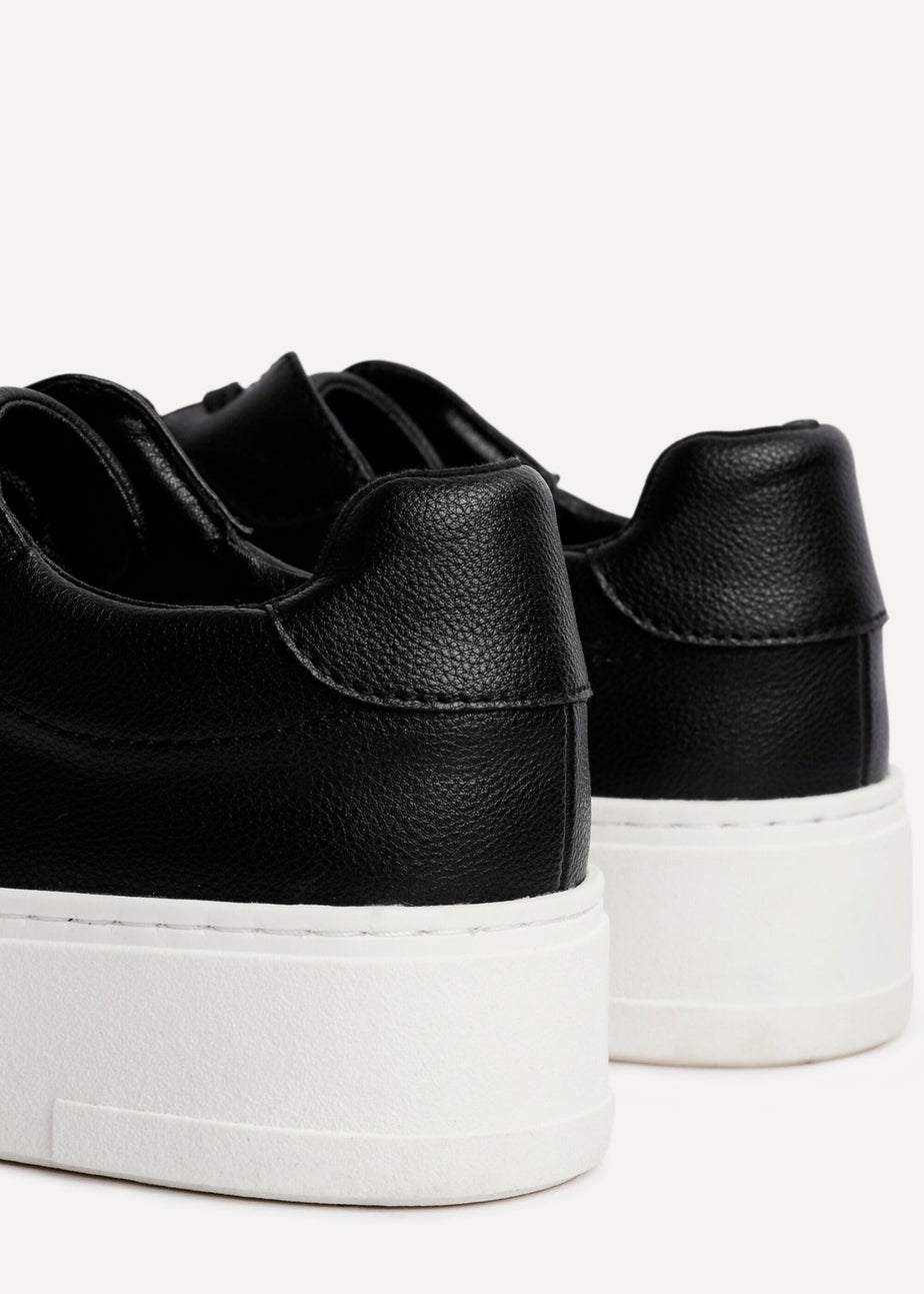 Linzi Jersey Black Faux Leather Lace Up Flatform Trainers