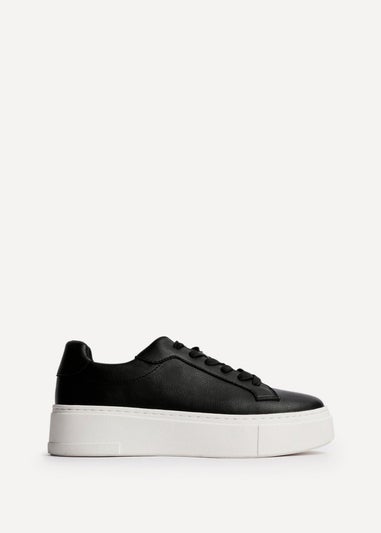 Linzi Jersey Black Faux Leather Lace Up Flatform Trainers