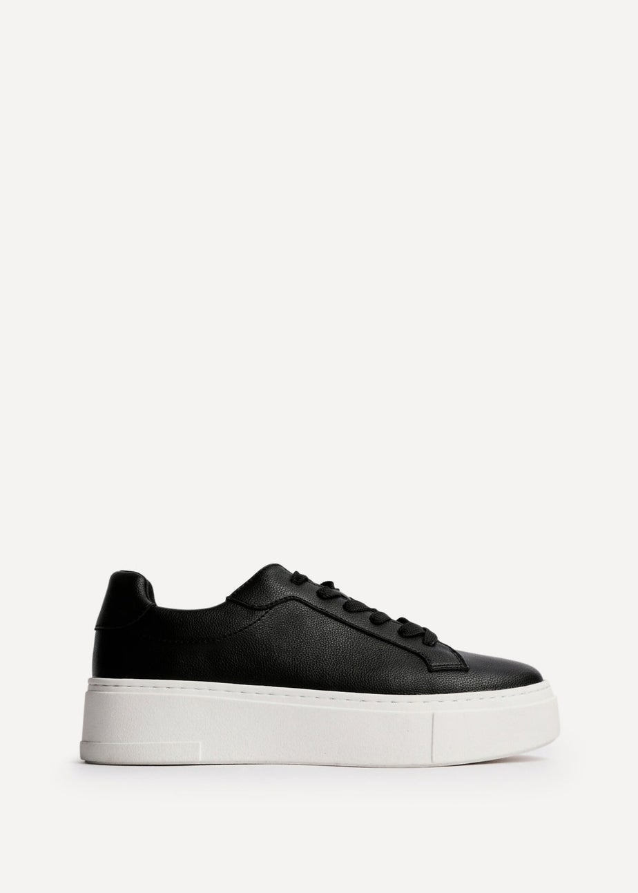 Linzi Jersey Black Faux Leather Lace Up Flatform Trainers