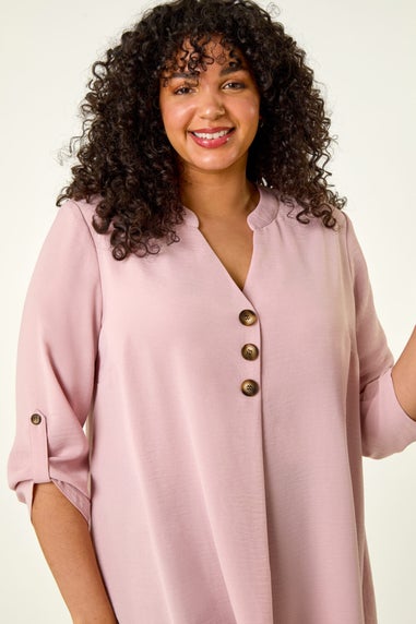 Roman Rose Curve Textured Buttoned Tunic Top