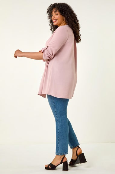 Roman Rose Curve Textured Buttoned Tunic Top