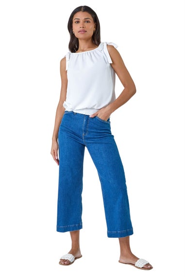 Roman Ivory Bow Detail Shirred Hem Top