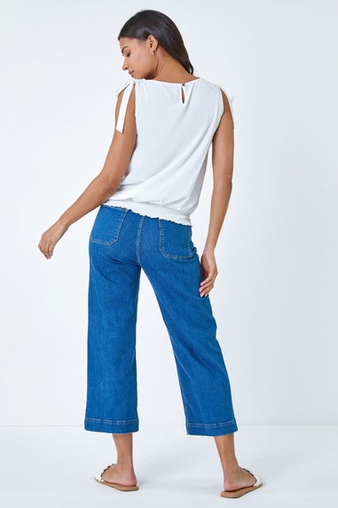 Roman Ivory Bow Detail Shirred Hem Top