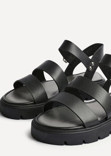 Linzi Tayla Wide Fit Black Faux Leather Gladiator Style Two Strap Sandal