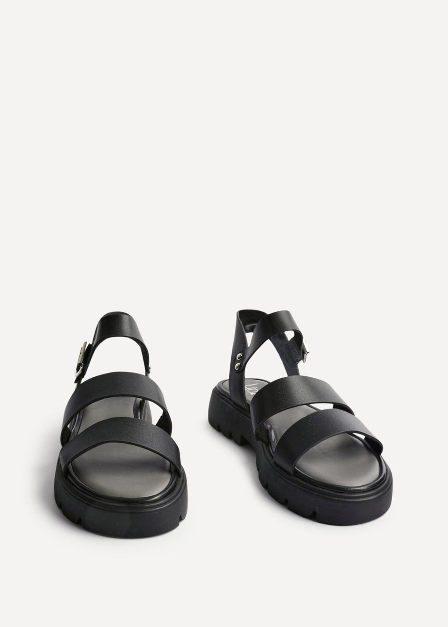 Linzi Tayla Wide Fit Black Faux Leather Gladiator Style Two Strap Sandal