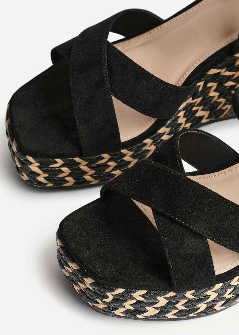 Linzi Leonie Black Faux Suede Braided Wedge