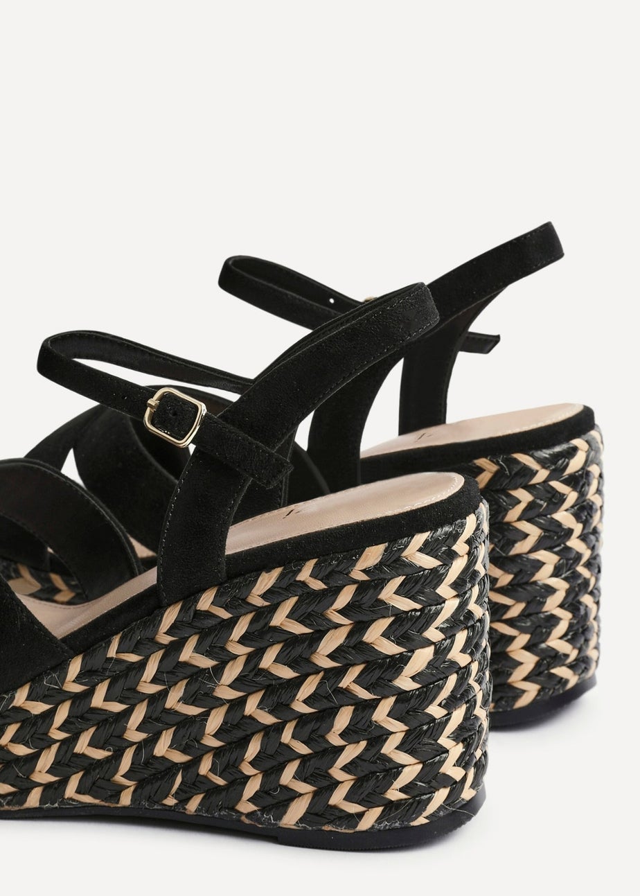 Linzi Leonie Black Faux Suede Braided Wedge
