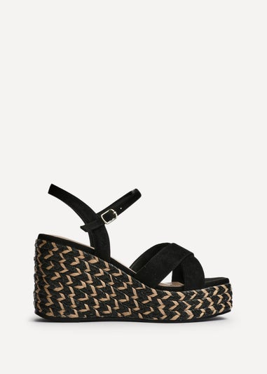 Linzi Leonie Black Faux Suede Braided Wedge