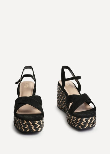 Linzi Leonie Black Faux Suede Braided Wedge