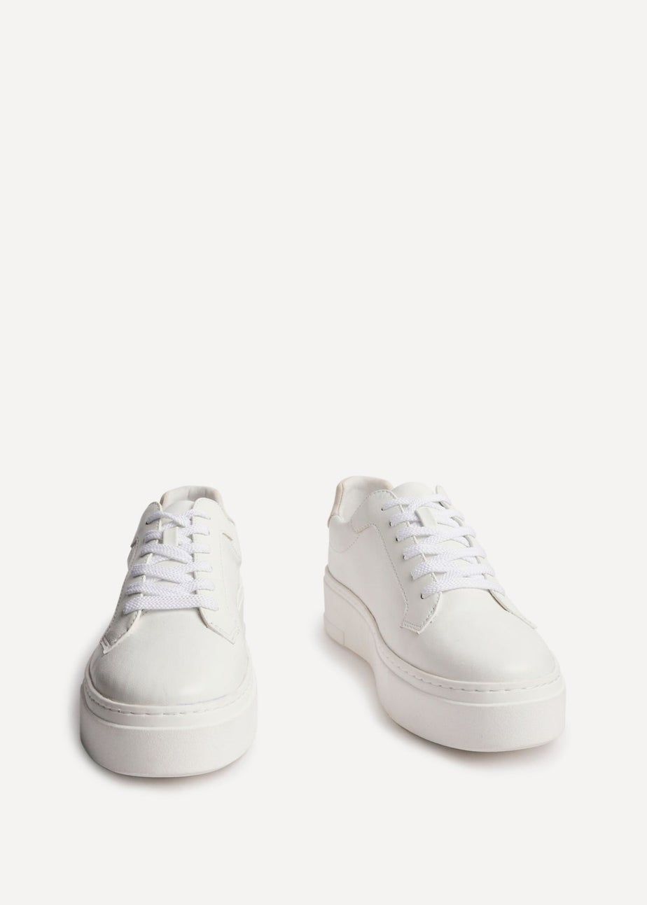 Linzi Jersey White Faux Leather Lace Up Flatform Trainers
