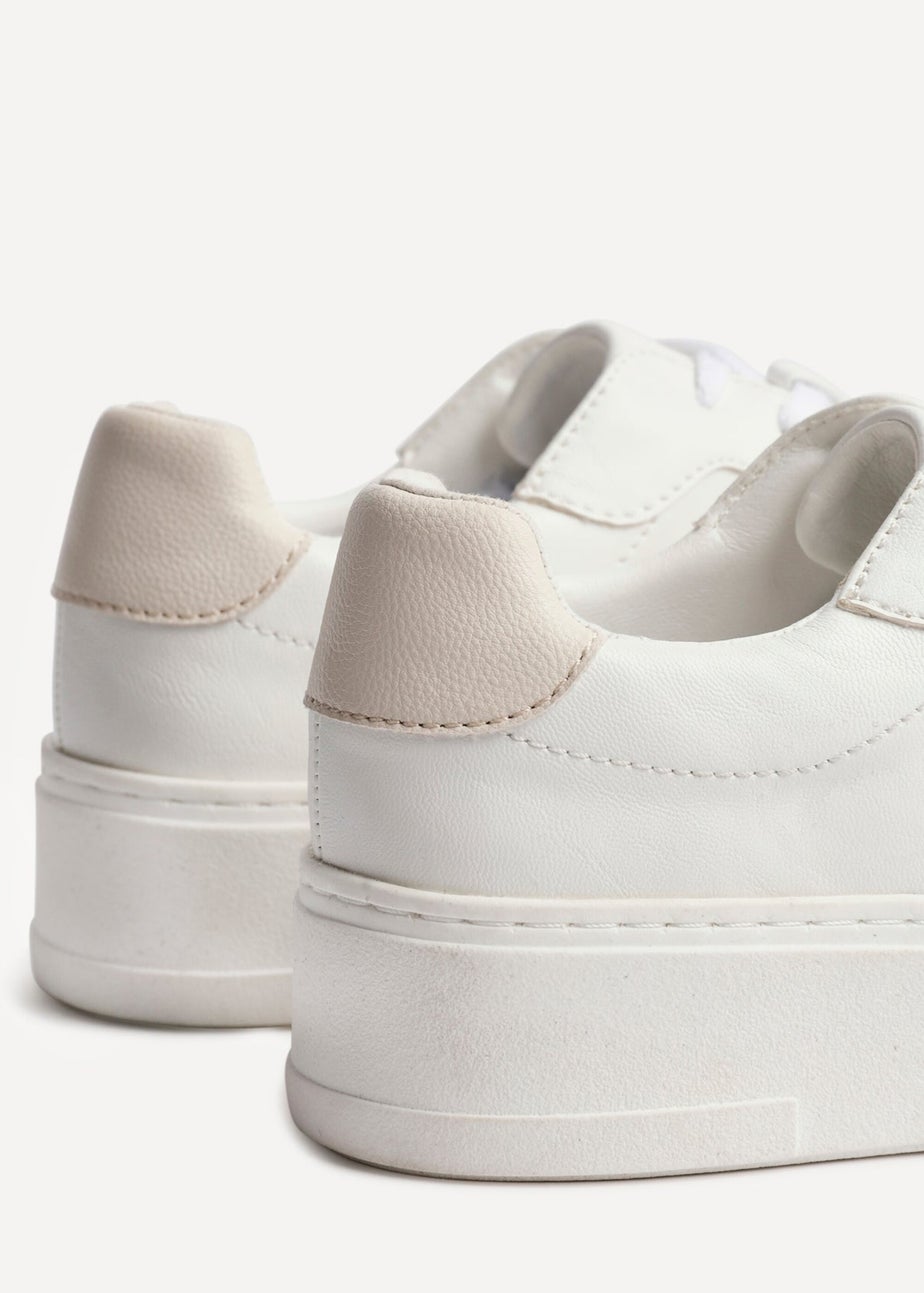 Linzi Jersey White Faux Leather Lace Up Flatform Trainers