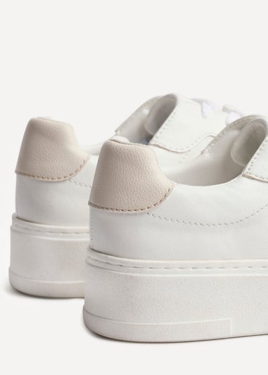 Linzi Jersey White Faux Leather Lace Up Flatform Trainers