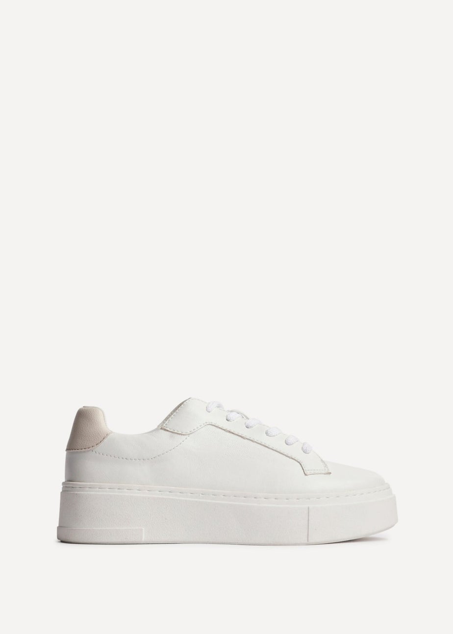 Linzi Jersey White Faux Leather Lace Up Flatform Trainers