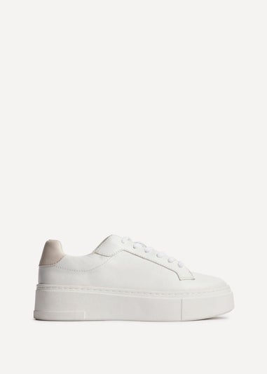Linzi Jersey White Faux Leather Lace Up Flatform Trainers