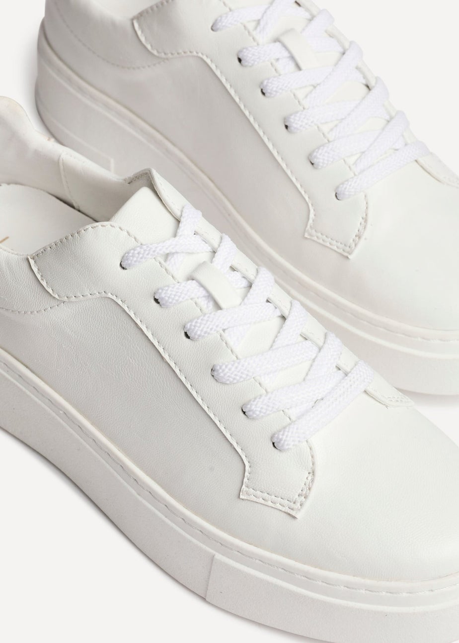 Linzi Jersey White Faux Leather Lace Up Flatform Trainers