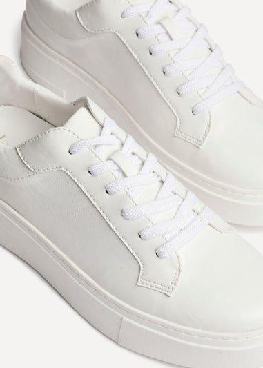 Linzi Jersey White Faux Leather Lace Up Flatform Trainers