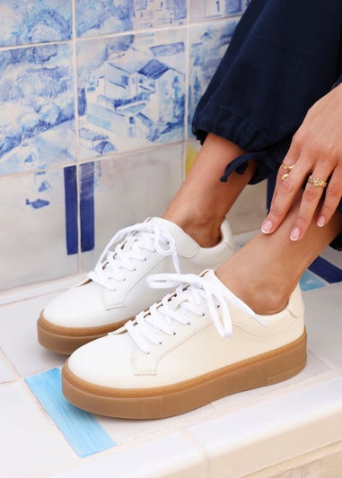 Linzi Blanca White Faux Leather Lace-Up Flatform Trainers
