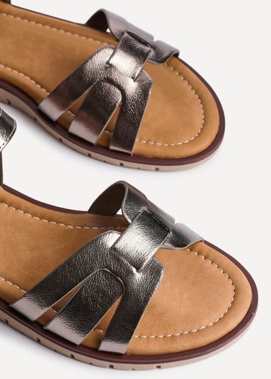 Linzi Twirl Wide Fit Pewter Faux Leather Two Part Sandal