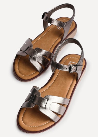 Linzi Twirl Wide Fit Pewter Faux Leather Two Part Sandal