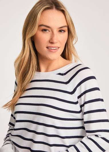 French Connection White Crew Neck Long Sleeve Striped Knit Jumper