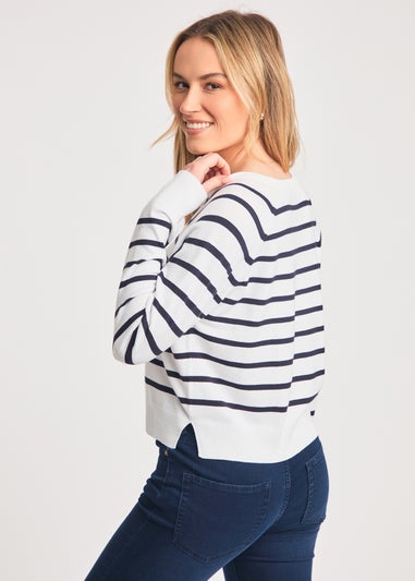 French Connection White Crew Neck Long Sleeve Striped Knit Jumper