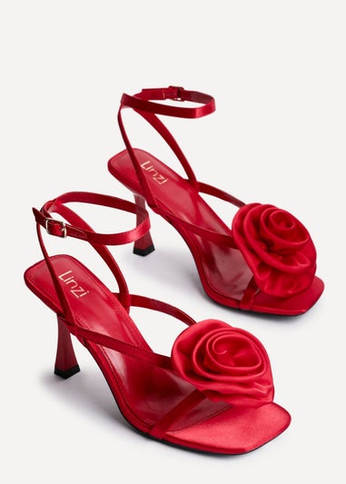 Linzi Valentine Red Satin Stiletto Heeled Sandals