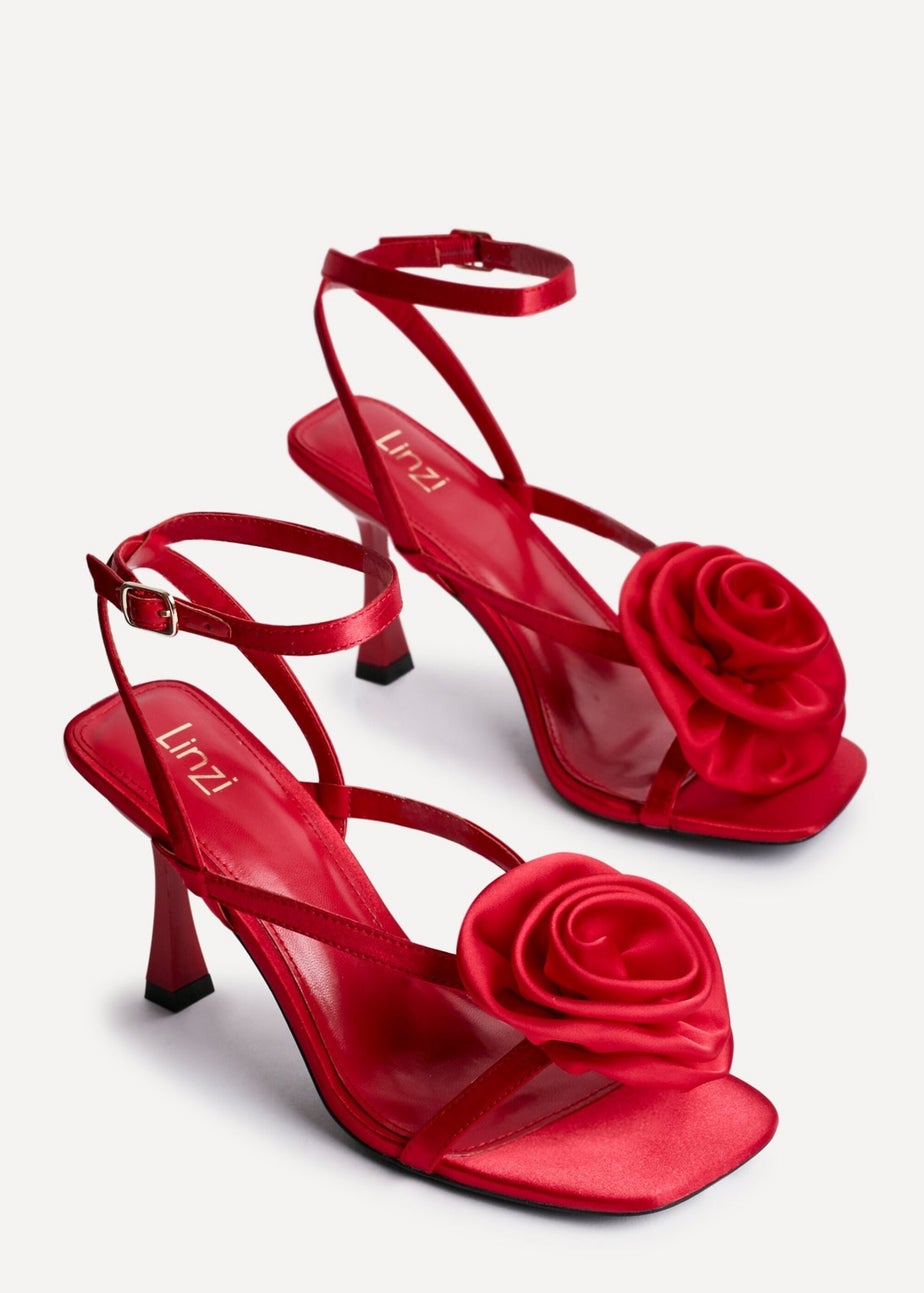 Linzi Valentine Red Satin Stiletto Heeled Sandals