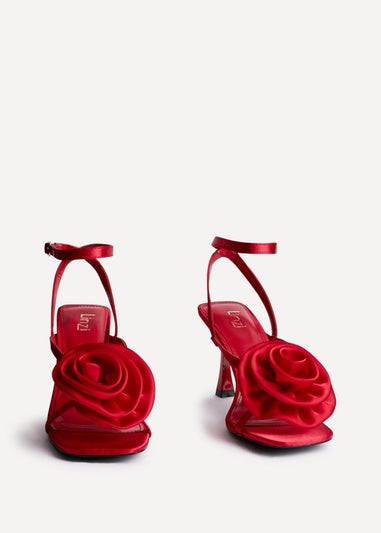 Linzi Valentine Red Satin Stiletto Heeled Sandals