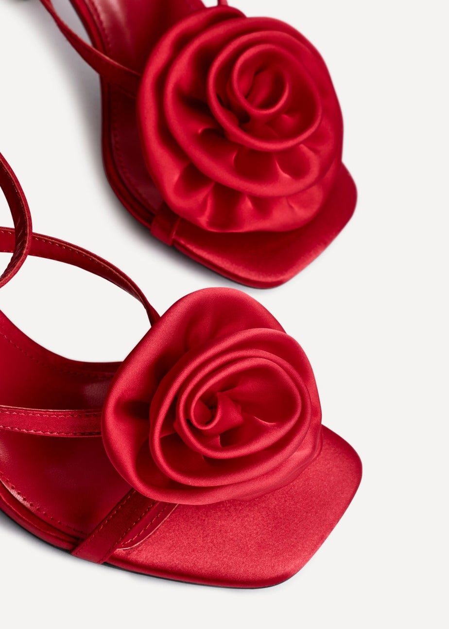 Linzi Valentine Red Satin Stiletto Heeled Sandals