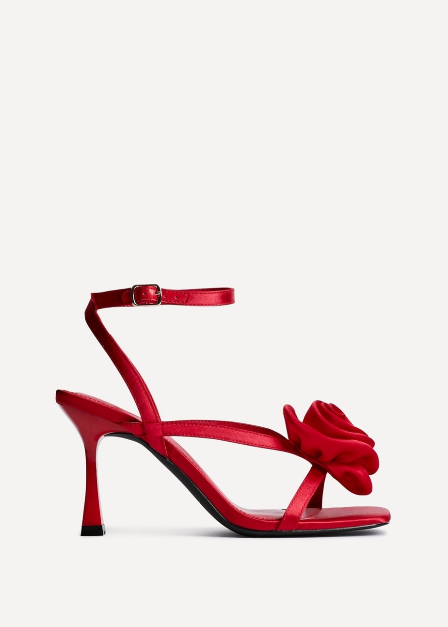 Linzi Valentine Red Satin Stiletto Heeled Sandals