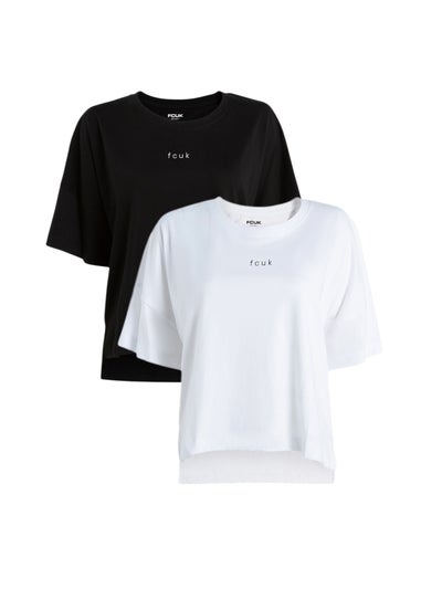 French Connection Black Cotton Crew Neck Boxy Fit T-Shirts 2 Pack