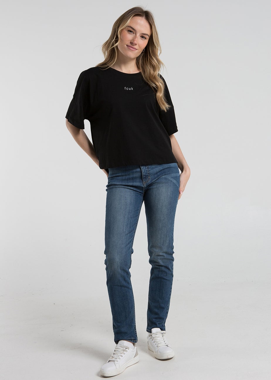 French Connection Black Cotton Crew Neck Boxy Fit T-Shirts 2 Pack